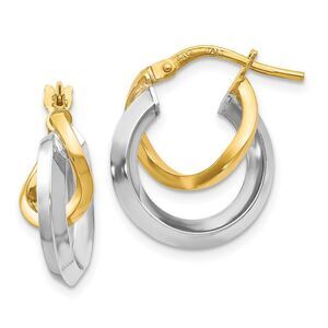 16mm (5/8 Inch) 14k Two Tone Gold Polished Double Round Hoop Earrings